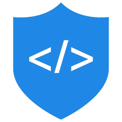 A blue shield decorated with a command prompt